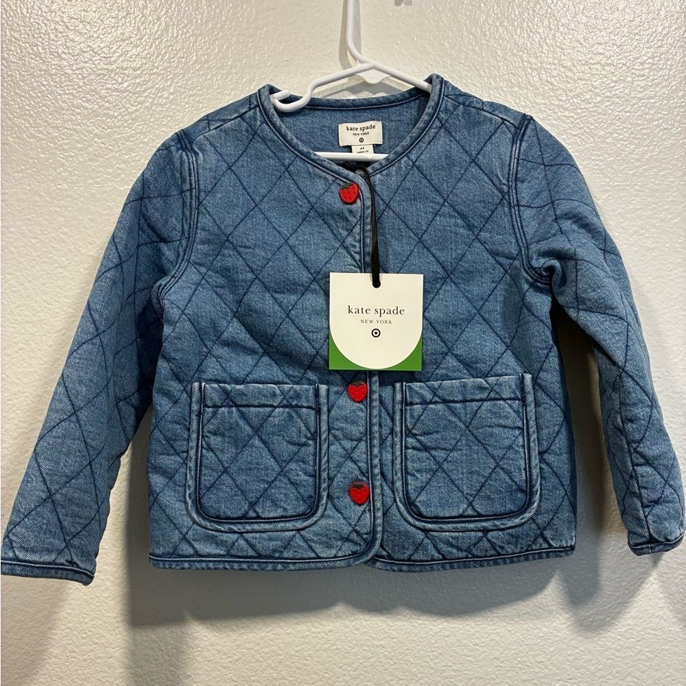 Kate Spade Kids Denim Quilted Jacket with Red Accents